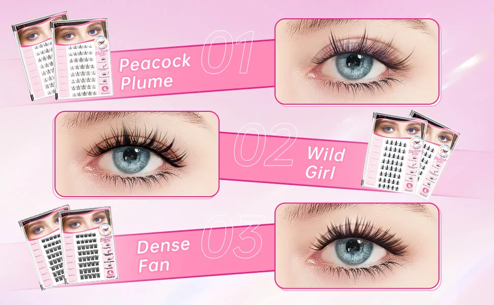 Beauty7 Self Adhesive Eyelashes No Glue Needed Self Adhesive Lash Clusters Pre-Glued Eyelashes Reusable Eyelash Clusters 40pcs Dense Fan Clusters DIY Lash Extension (Dense Fan Clusters) - product information 2
