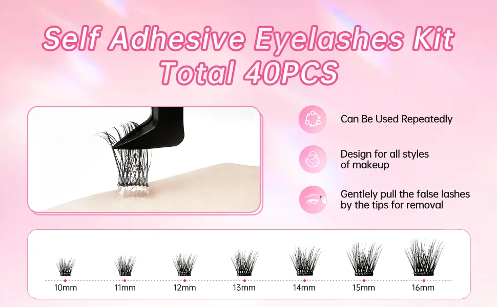 Beauty7 Self Adhesive Eyelashes No Glue Needed Self Adhesive Lash Clusters Pre-Glued Eyelashes Reusable Eyelash Clusters 40pcs Dense Fan Clusters DIY Lash Extension (Dense Fan Clusters) - product information 4