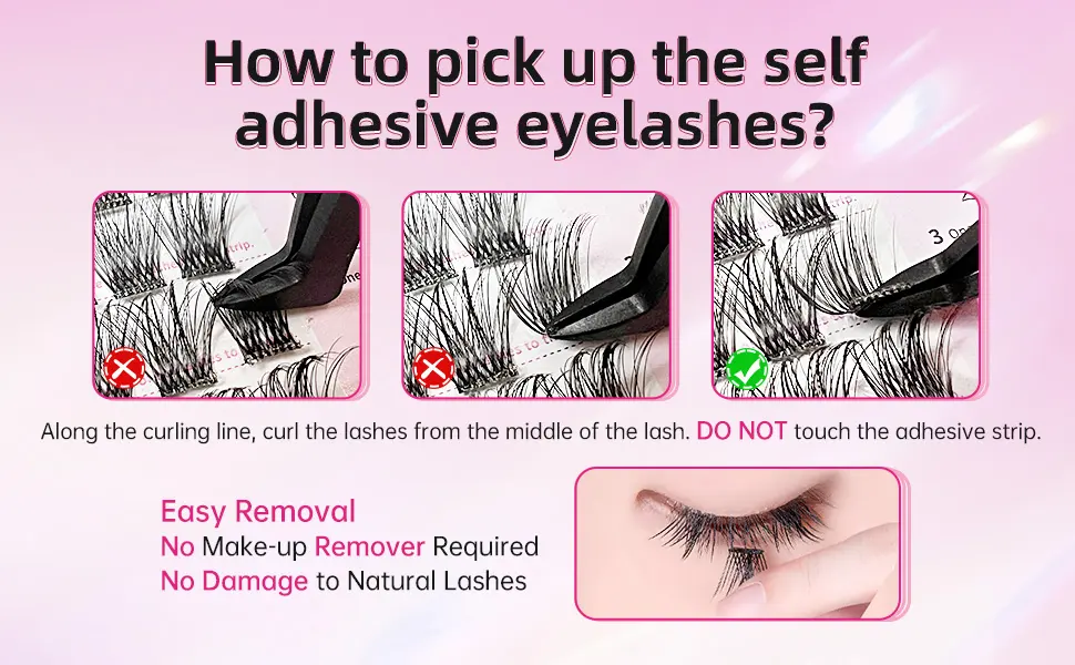Beauty7 Self Adhesive Eyelashes No Glue Needed Self Adhesive Lash Clusters Pre-Glued Eyelashes Reusable Eyelash Clusters 40pcs Dense Fan Clusters DIY Lash Extension (Dense Fan Clusters) - product information 6