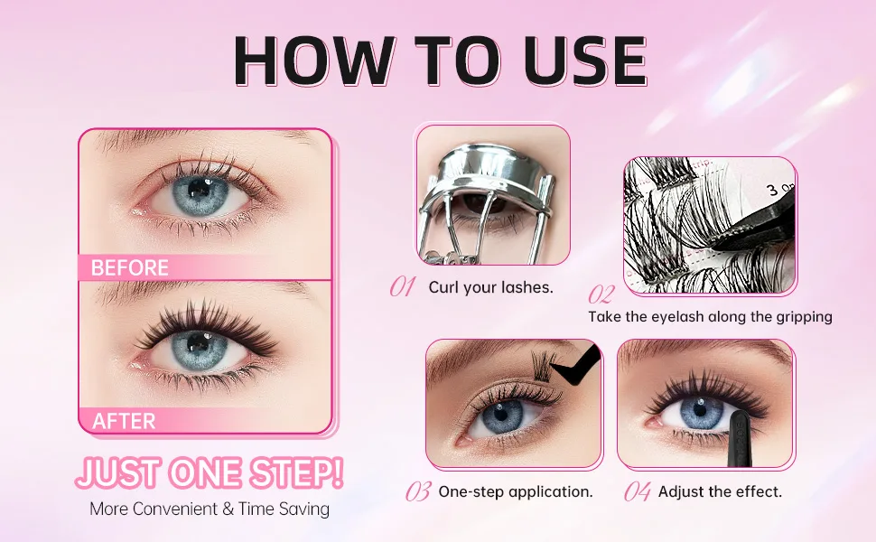Beauty7 Self Adhesive Eyelashes No Glue Needed Self Adhesive Lash Clusters Pre-Glued Eyelashes Reusable Eyelash Clusters 40pcs Dense Fan Clusters DIY Lash Extension (Dense Fan Clusters) - kj.lj