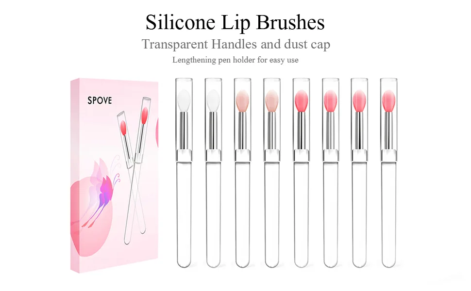 Silicone Lip Brush Lipstick Applicator Brushes with Cap 8PCS Reusable Makeup Brushes Lip Gloss Wands Cosmetic Tool Cream Applicator With Caps - Silicone lip brushes
