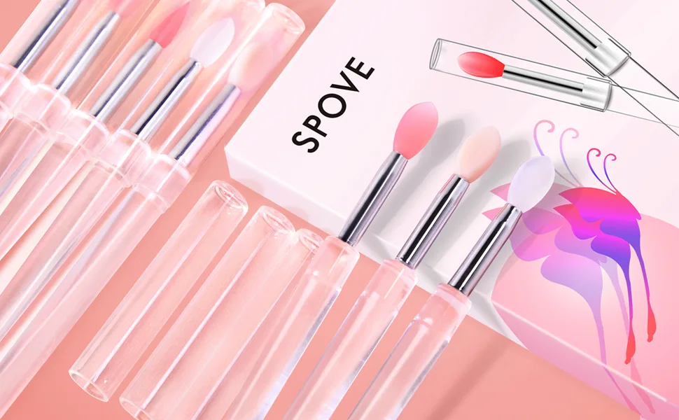 Silicone Lip Brush Lipstick Applicator Brushes with Cap 8PCS Reusable Makeup Brushes Lip Gloss Wands Cosmetic Tool Cream Applicator With Caps - Spove Silicone Lip Brush