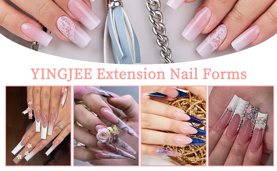 Nail Forms 100PCS Acrylic Nail Forms for Nail Extension Tips Long Nail Forms for Acrylic Nails Thick Professional Nail Art Tips Extension Forms Manicure Tool DIY Home Salon Supplies - beautiful nails