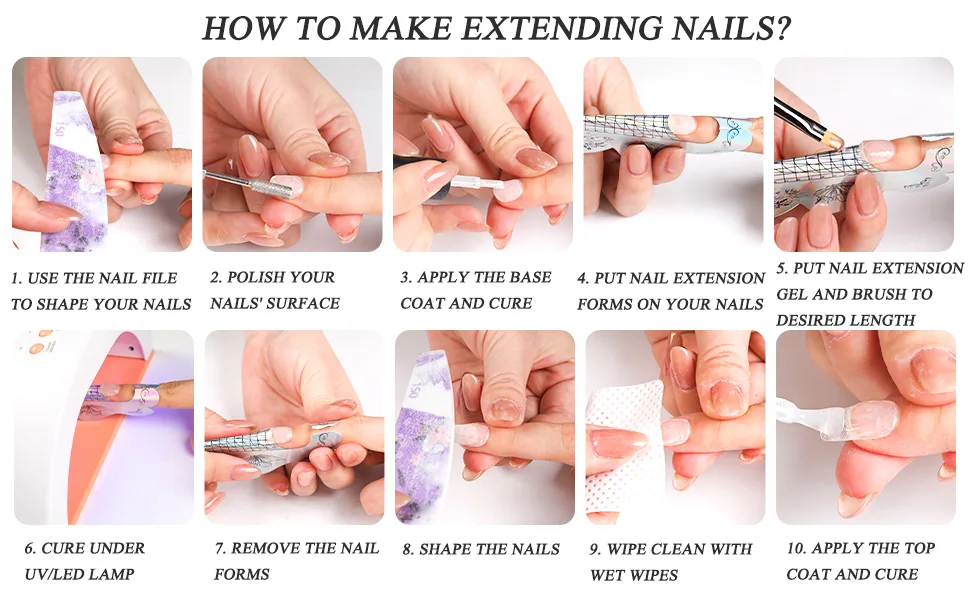 Nail Forms 100PCS Acrylic Nail Forms for Nail Extension Tips Long Nail Forms for Acrylic Nails Thick Professional Nail Art Tips Extension Forms Manicure Tool DIY Home Salon Supplies - the steps of making extending nails