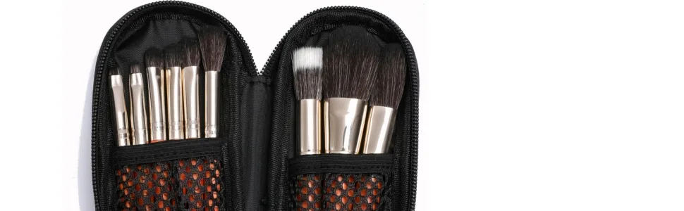 Travel Makeup Brush Set Mini Makeup brushes with Storage Bag Foundation Powder Concealers Contour Blush Eye Shadows Makeup Brush Set 9pcs With Bonus Protective Case (Brown) - 9 Pcs premium brush