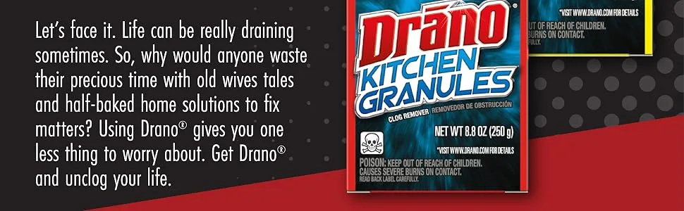 Drano Kitchen Granules Drain Clog Remover and Cleaner, Unclogs blockage from Grease or Cooking Oil, 8.8 oz 8.8 Ounce (Pack of 1) - product information 4