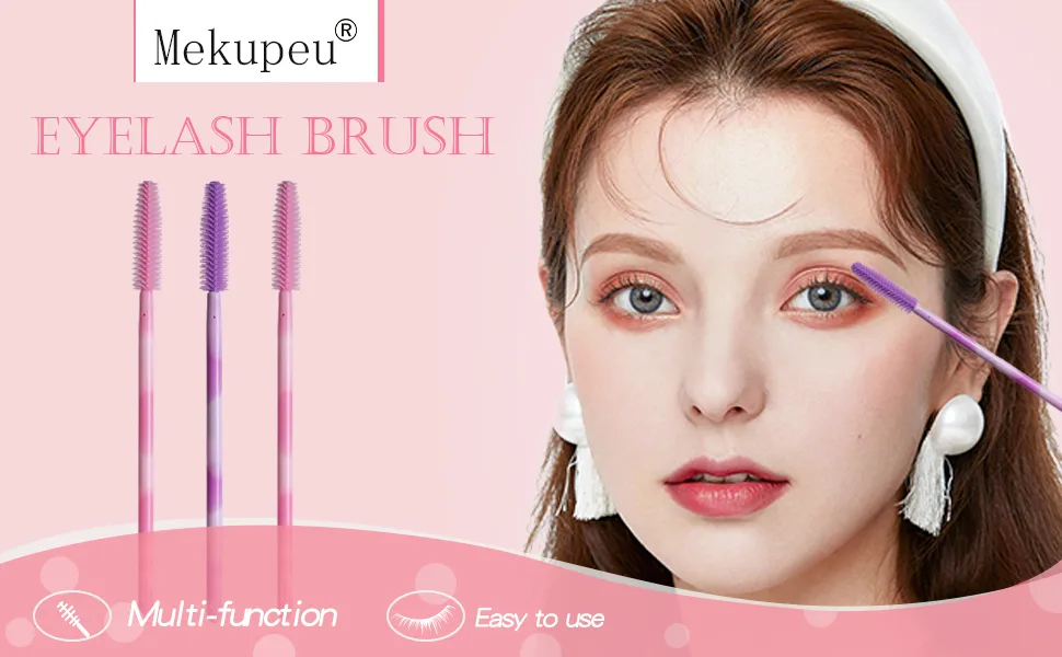 100pcs/Box Disposable Eyelash Extension Kits Silicone Eyelash Brush Makeup Eye Lash Extension Mascara Applicator Wand Brushes(mixed pink &purple) Pink&Purple - Disposable Silicone Lash brush