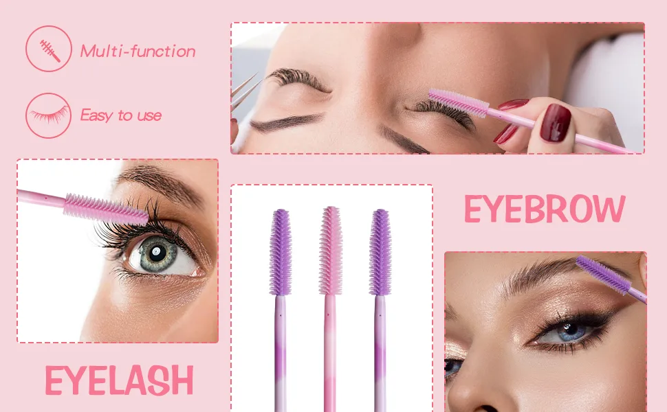 100pcs/Box Disposable Eyelash Extension Kits Silicone Eyelash Brush Makeup Eye Lash Extension Mascara Applicator Wand Brushes(mixed pink &purple) Pink&Purple - Disposable Silicone Lash brush