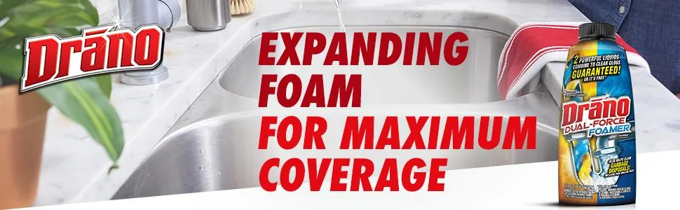 Drano Dual-Force Foamer Clog Remover, 17 fl oz Dual Force Foamer 17 Fl Oz (Pack of 1) - Expanding Foam for Maximum Coverage