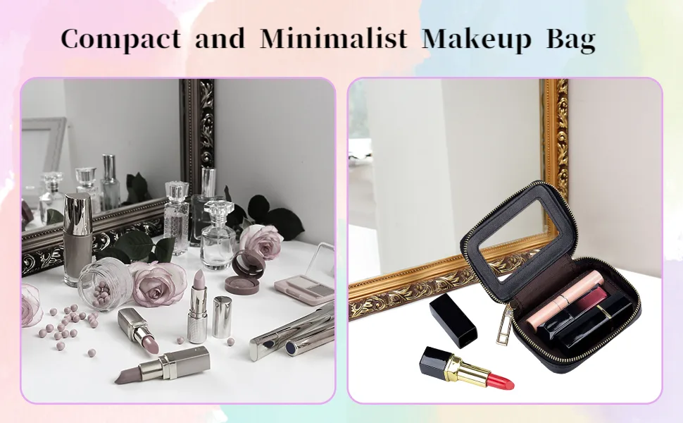 Lipstick Case with Mirror Lipstick Holder Leather Portable Cosmetic Organizer Purse Travel Makeup Bag for Birthday Gift Blue - Lipstick Case with Mirror