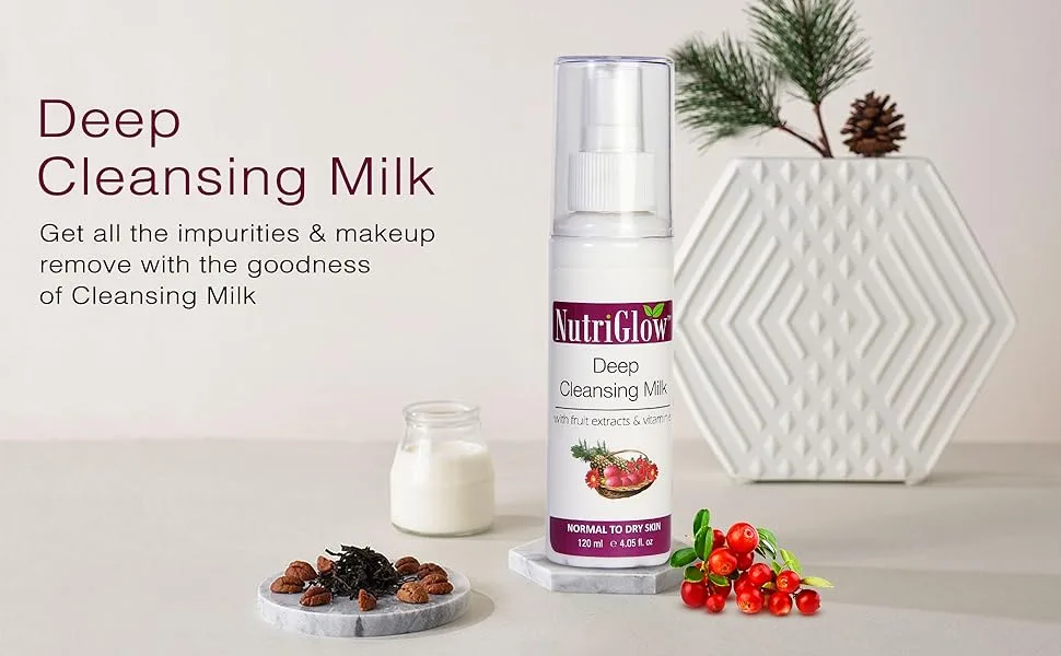 NUTRIGLOW Deep Cleansing Milk With Fruit Extracts and Vitamin E For Radiant Glow Bright and Clear Skin 120ml Each Pack of 2 - NutriGlow