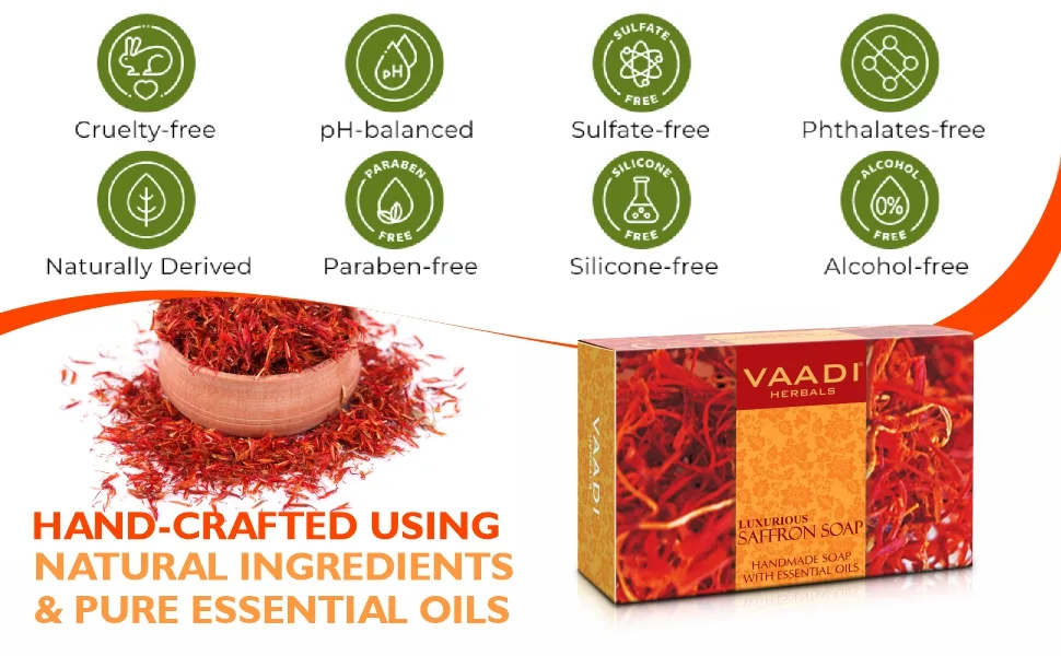 Vaadi Herbals Saffron Oil Bar Soap 2.65 Ounce Each (Pack of 4) - Saffron Soap