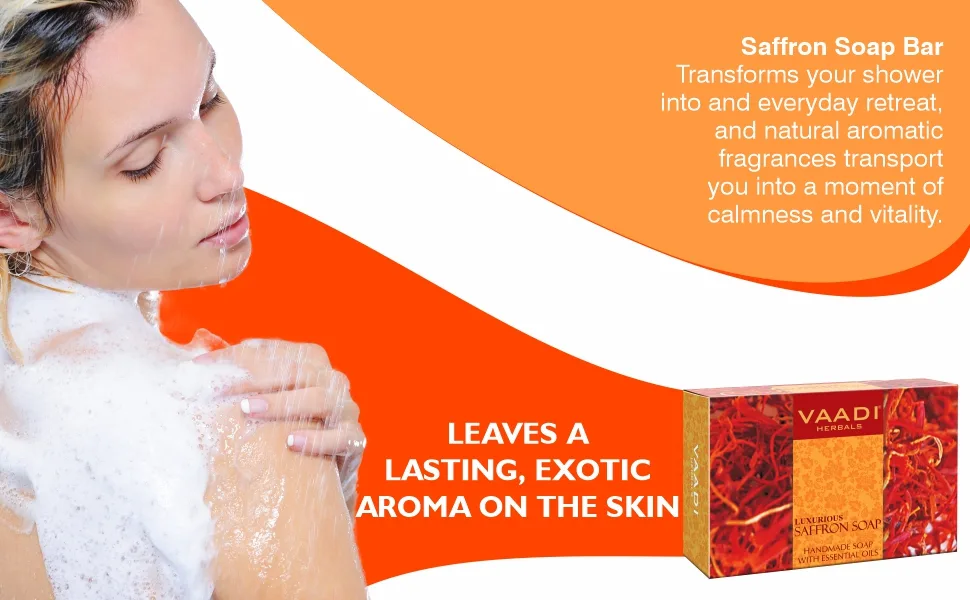 Vaadi Herbals Saffron Oil Bar Soap 2.65 Ounce Each (Pack of 4) - Saffron Soap