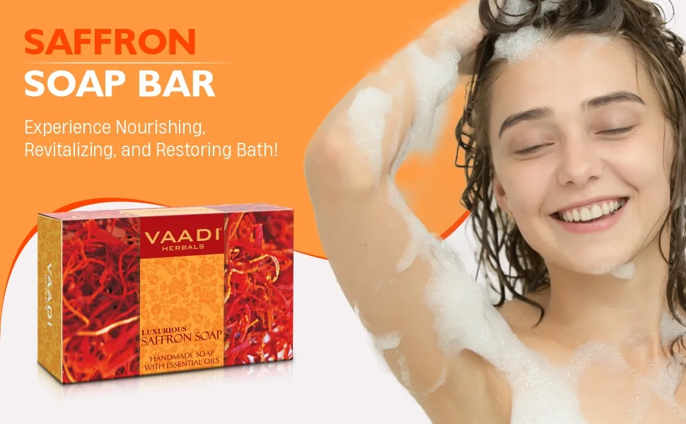 Vaadi Herbals Saffron Oil Bar Soap 5.3 Ounce Each (Pack of 4) - Saffron Soap
