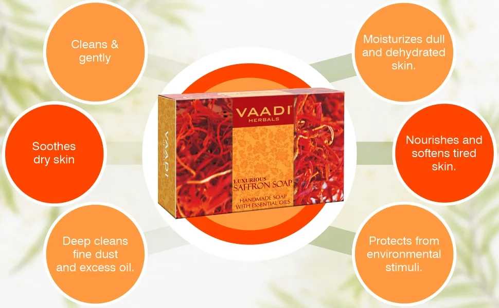 Vaadi Herbals Saffron Oil Bar Soap 5.3 Ounce Each (Pack of 4) - Saffron Soap