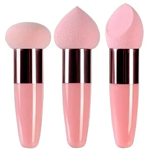 TEONEI Foundation Sponge Powder Blender Beauty Cosmetics Puff Sponge Applicator Makeup Brush Concealer Tool 3Pcs (Pink) - brush