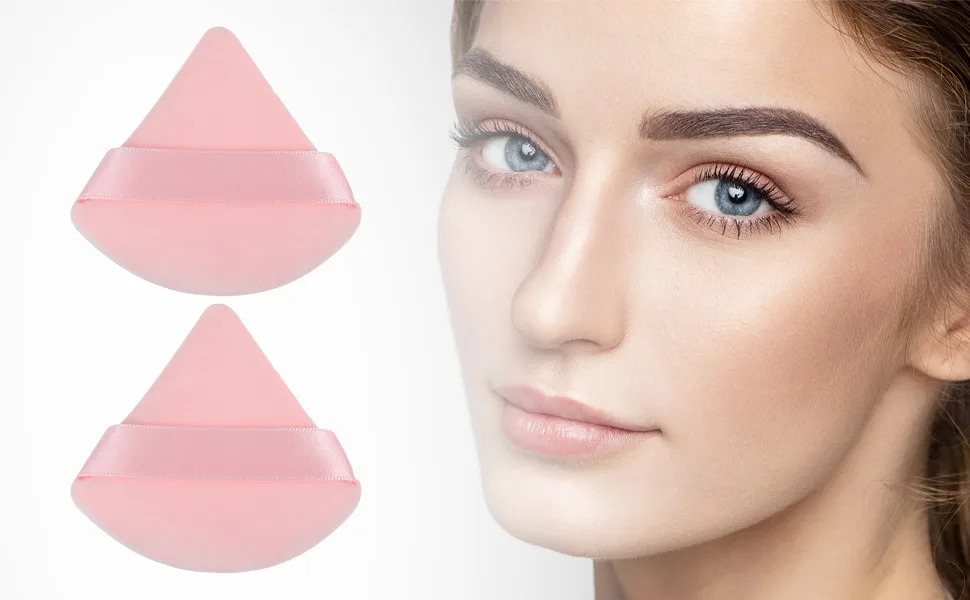 VOCOSTE 2 Pcs Loose Powder Puff Face Soft Triangle Puff Blender Beauty Makeup Tool Short Plush Pink - Powder Puff