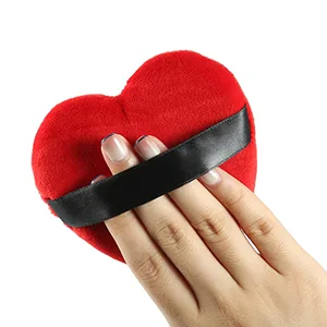 VOCOSTE 4 Pcs Loose Powder Puff Face Soft Heart Shape Puff Blender Beauty Makeup Tool Short Plush Black Red Black Red - product information 3