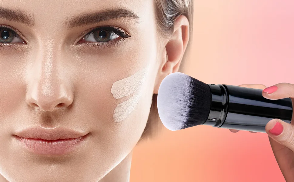 UNIMEIX Foundation Brush for Liquid Makeup Sunscreen Applicator for Kids Retractable Kabuki Foundation Brush for Liquid Makeup Bronzer Cream or Powder Black 1 Pack - Retractable Kabuki Makeup Brushes