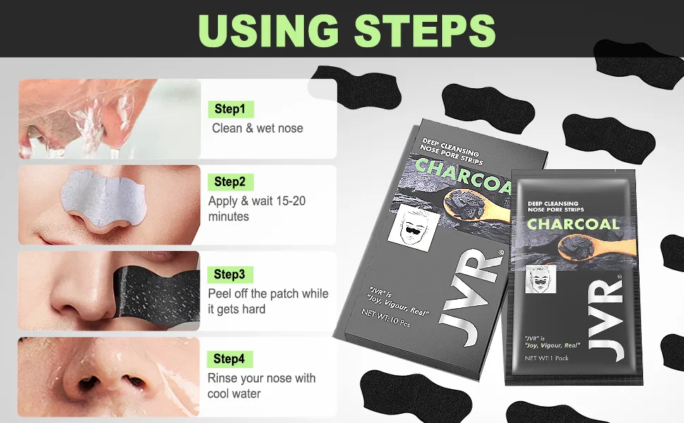 JVR Nose Strips for Blackhead Removal on Oily Skin Mighty Deep Cleansing Pore Strips for Pore Unclogging 10 Count Features Charcoal & Witch Hazel 1.11 Ounce - product information 8