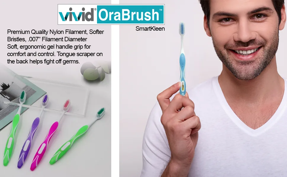 Nylon Filament Toothbrush Softer Bristles OraBrush SmartKleen Toothbrush Pack of 12 by Vivid - toothbrush
