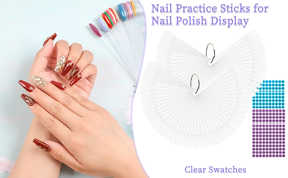BQAN 100Pcs Nail Swatch Sticks with Ring Nails Art Display Nail Swatch Sticks | Nail Practice Sticks for Nail Polish Display Tips - Nail Swatch Sticks