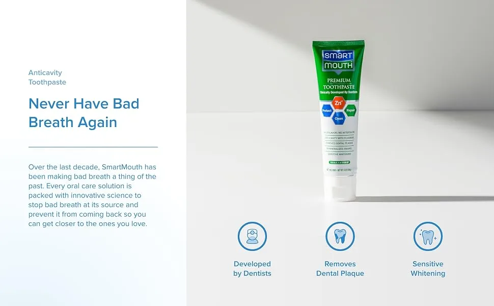 Smart Mouth Whitening Toothpaste with Fluoride Clean Mint 6 oz(Pack of 5) - Never have bad breath again