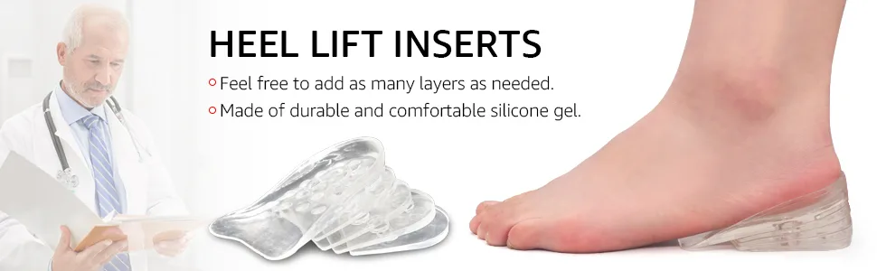 Dr.Foot Adjustable 5-Layer Height Increase Insoles, Silicone Heel Cushion Inserts for Men and Women, Gel Heel Lift Inserts for Leg Length Discrepancy Classic Version - 5-layer