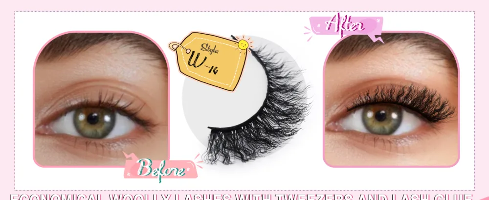 EMEDA Natural False Eyelashes Wool Curl False Lashes FLuffy Cat Eye Look 3D Wispy Wavy Lashes Look Like Extensions Wool Roll False Eyelashes for Beginners Daily 5 Pairs Pack with Glue (W14 6-12mm) - wool lash kit 5 pairs W14