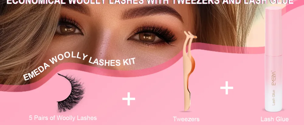 EMEDA Natural False Eyelashes Wool Curl False Lashes FLuffy Cat Eye Look 3D Wispy Wavy Lashes Look Like Extensions Wool Roll False Eyelashes for Beginners Daily 5 Pairs Pack with Glue (W14 6-12mm) - wool lash kit 5 pairs W14