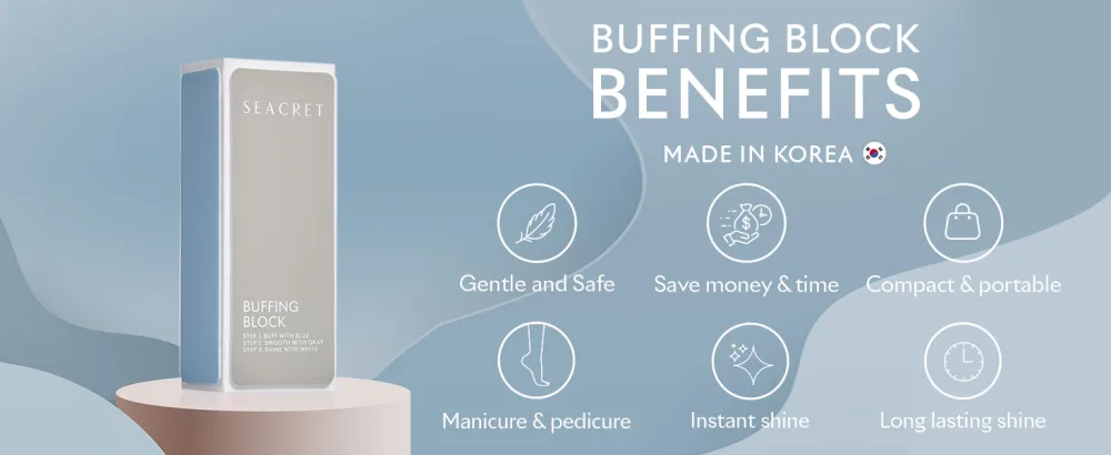 SEACRET - Professional Nail Buffing Block. 3 Ways Buffing Block The Secret for Shiny Nails. Manicure & Pedicure - Pack of 2 - SEACRET nail buffer