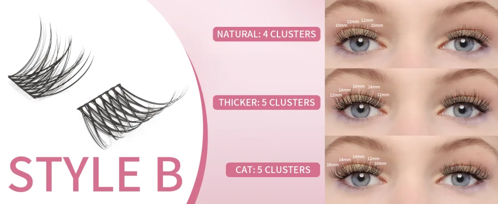 Lash Clusters 100PCS Cluster Lashes Wispy Fluffy D Curl Super Thin Band Eyelash Cluster Natural Volume Reusable DIY Eyelash Extensions at Home (10-16mm Mix) Style B-100 Clusters - product information 10