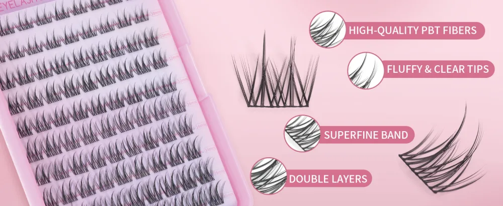 Lash Clusters 100PCS Cluster Lashes Wispy Fluffy D Curl Super Thin Band Eyelash Cluster Natural Volume Reusable DIY Eyelash Extensions at Home (10-16mm Mix) Style B-100 Clusters - product information 4