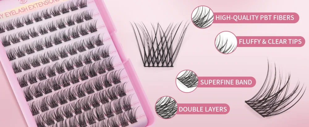 Lash Clusters 100PCS Cluster Lashes Wispy Fluffy D Curl Super Thin Band Eyelash Cluster Natural Volume Reusable DIY Eyelash Extensions at Home (10-16mm Mix) Style B-100 Clusters - product information 5