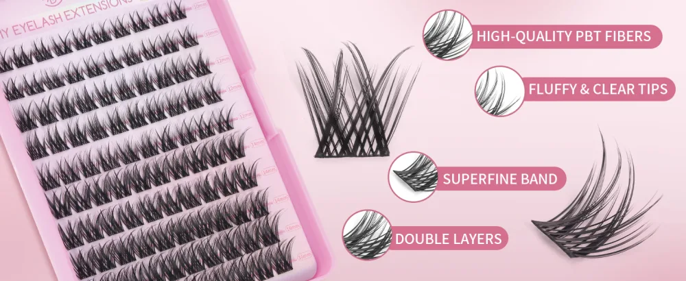 Lash Clusters 100PCS Cluster Lashes Wispy Fluffy D Curl Super Thin Band Eyelash Cluster Natural Volume Reusable DIY Eyelash Extensions at Home (10-16mm Mix) Style B-100 Clusters - product information 7