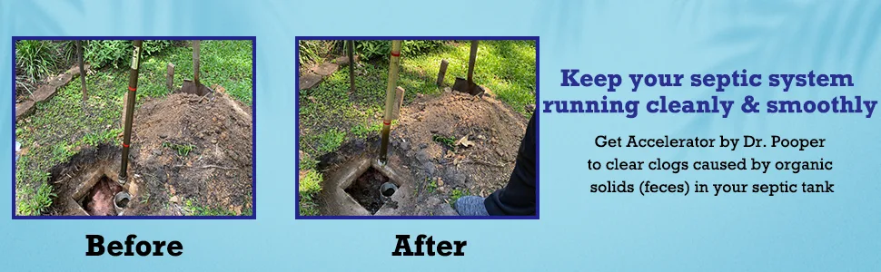 Dr. Pooper Accelerator Septic Tank Treatment - Environment-Friendly Septic System Maintenance Liquid - Eliminates Odors - Clears Organic Solids in Tanks & Drain Fields - Safe for All Septic Systems - Odor eliminator for septic system