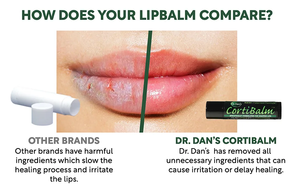 Dr. Dan's Cortibalm - 1 Pack - for Dry Cracked Lips - Healing Lip Balm for Severely Chapped Lips - Designed for Men, Women and Children - essentials wet bite blister dip smooth wax base calm bulk pack cheilitis lipp comfort peeling