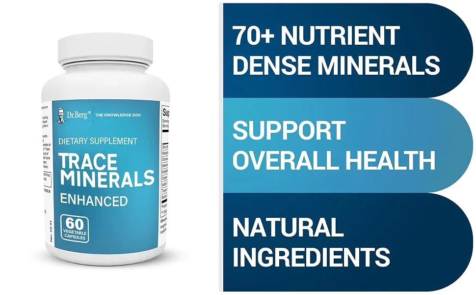 Dr. Berg's Trace Minerals Enhanced Complex - Complete with 70+ Nutrient-Dense Health Mineral - 100% Natural Ingredients - Dietary Supplements - 60 Capsules - Dr Bergs Trace Minerals Enhanced