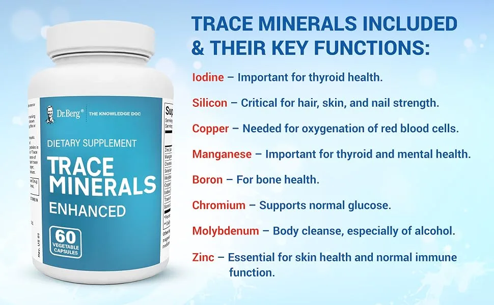 Dr. Berg's Trace Minerals Enhanced Complex - Complete with 70+ Nutrient-Dense Health Mineral - 100% Natural Ingredients - Dietary Supplements - 60 Capsules - Dr Bergs Trace Minerals Enhanced