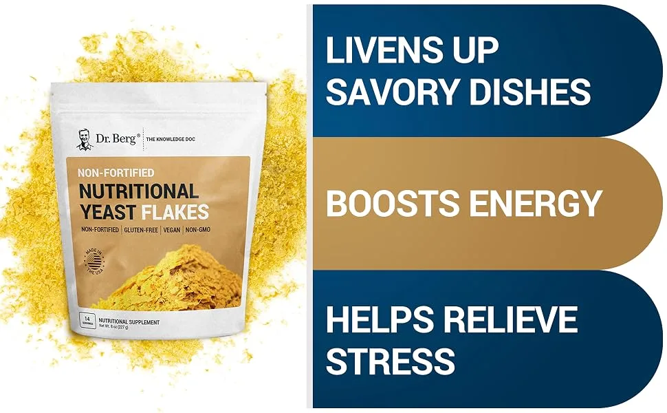 Dr. Berg's Premium Nutritional Yeast Flakes| Gluten Free & Non-GMO | Nutritional Yeast with B Vitamins | Keto & Vegan-Friendly Nutritional Yeast | 8oz - Dr. Berg