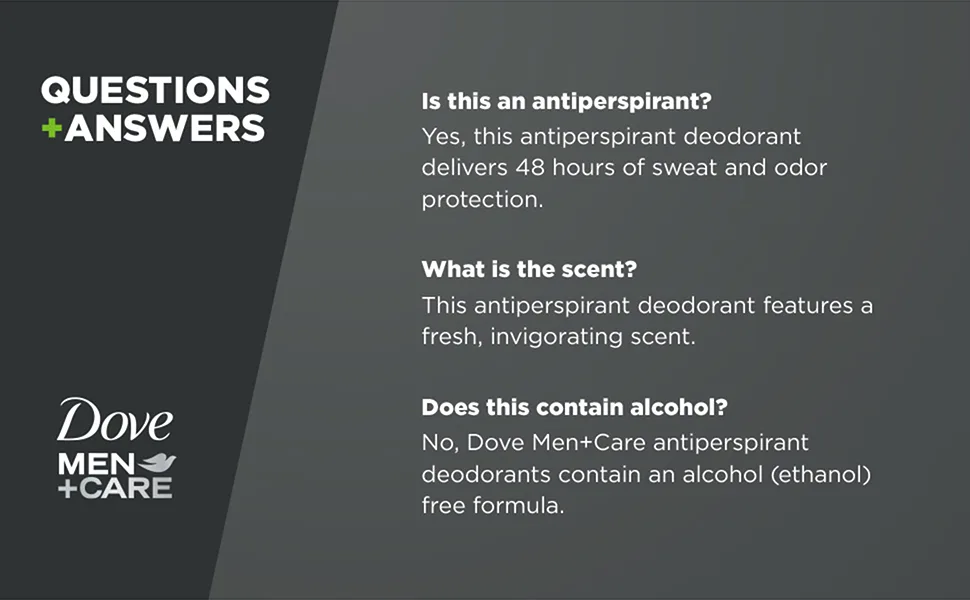 Dove Men+Care Antiperspirant Deodorant 48-Hour Wetness Protection Extra Fresh Non-Irritant Deodorant for Men 2.7 oz 2 Count - Questions & Answers
