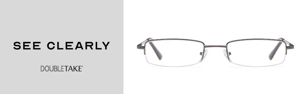DOUBLETAKE Reading Glasses - 2 Pairs Compact Case Included Semi Rimless Readers 1.75x - see clearly in the work place and at home with double takes small semi rimless readers