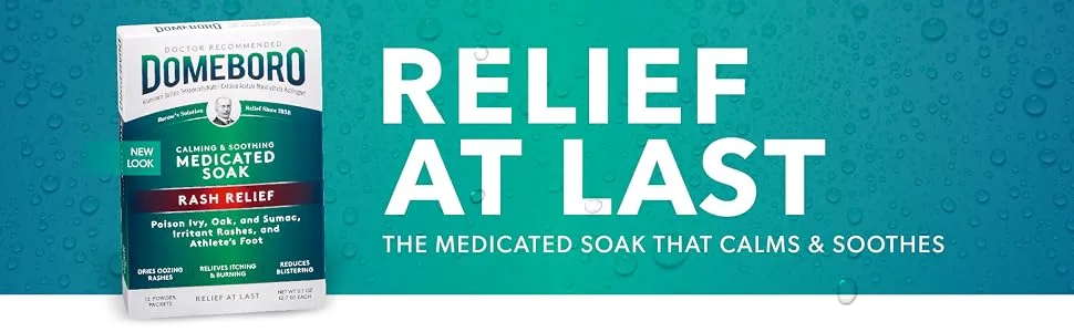 Domeboro Medicated Soak Rash Relief (Burows Solution), 12 Powder Packets (Pack of 2) - domeboro medicated soak rash relief poison ivy oak sumac athletes foot doctor recommended