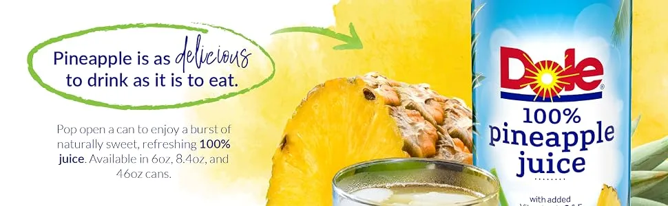 Dole 100% Pineapple Juice, 6 Fl Oz, 6 Cans - pineapple juice