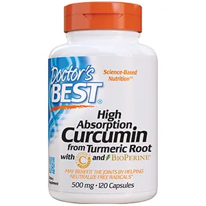 Doctor's Best DRB-00107 High Absorption Curcumin From Turmeric Root with C3 Complex & BioPerine 500mg (120 Capsules) - Curmin turmeric root healthy joint function protect cells and tissue by fighting free radicals