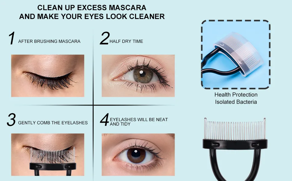 Docolor Eyelash Comb, Eyebrow Mascara Brush Applicator, Sturdy Metal Eyelash Separator, Definer with Comb Cover, Black 1 Count (Pack of 1) - eyelash comb