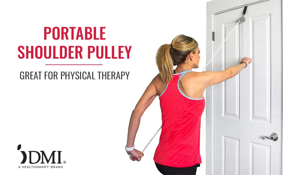 DMI Shoulder Pulley Over the Door for Physical & Shoulder Rehab, Occupational Therapy Aid with Easy Grip Handles, White - Portable Shoulder Pulley
