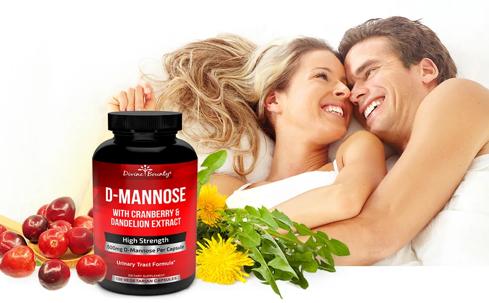 D-Mannose Capsules - 600mg D Mannose Powder per Capsule with Cranberry and Dandelion Extract to Support Normal Urinary Tract Health - 120 Veggie Capsules - Divine Bounty D-Mannose