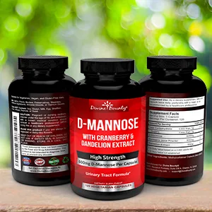 D-Mannose Capsules - 600mg D Mannose Powder per Capsule with Cranberry and Dandelion Extract to Support Normal Urinary Tract Health - 120 Veggie Capsules - Divine Bounty D-Mannose