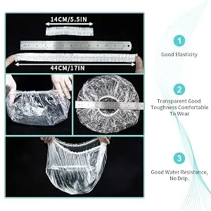 Disposable Shower Caps - 200pcs Hair Processing Clear Plastic Caps For Spa Home Use Hotel and Hair Salon Plastic Clear Elastic Bath Cap - product information 6